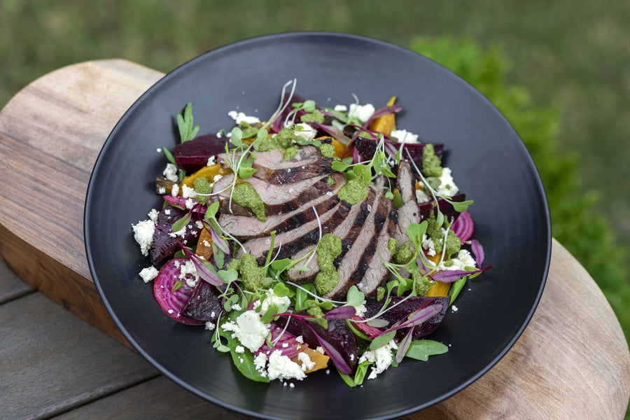 Lamb Leg Steak salad with baked beets